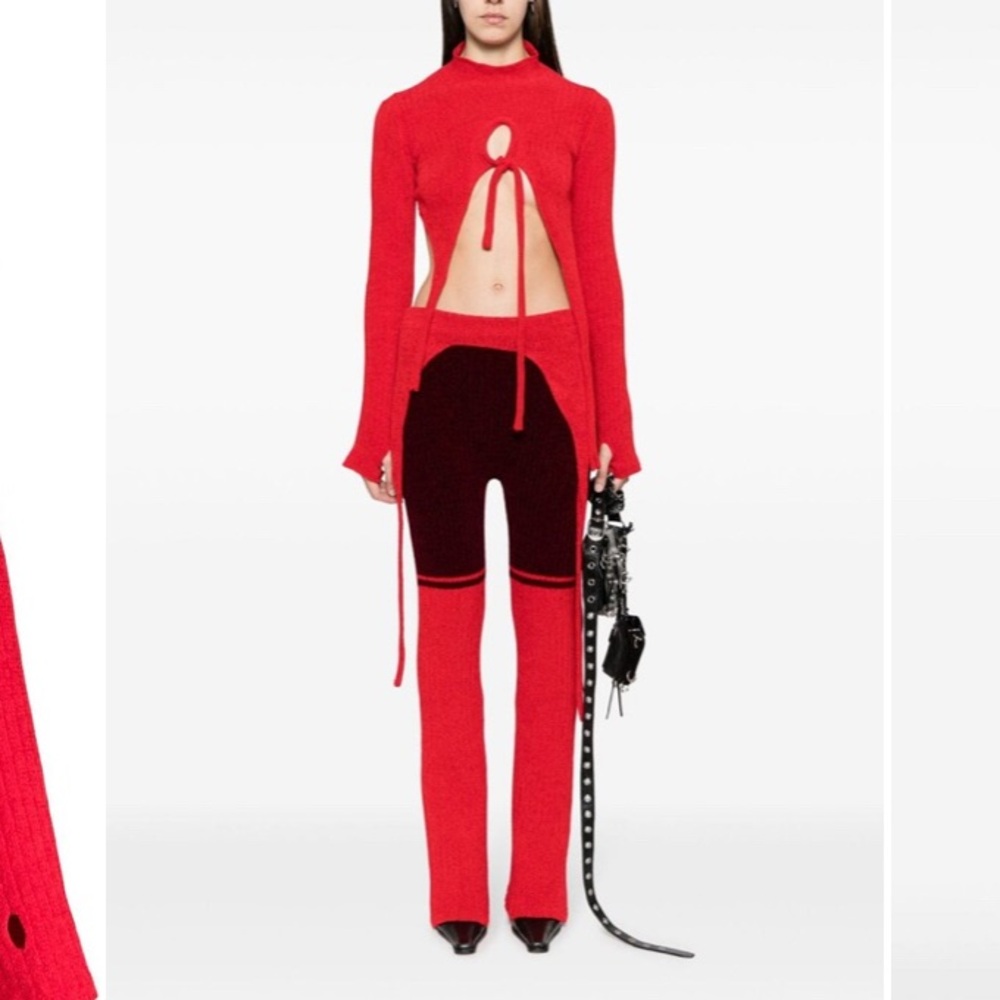 Ottolinger - Red Cropped Turtleneck Sweater with Drawstring Detail - Picture 8 of 10